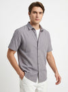 Grey Solid Band Collar Half Sleeve Cotton Men's Shirt