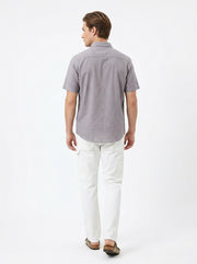 Grey Solid Band Collar Half Sleeve Cotton Men's Shirt