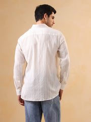 White Solid Cotton Band Collar Men's Shirt