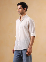 White Solid Cotton Band Collar Men's Shirt