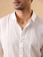 White Solid Cotton Band Collar Men's Shirt