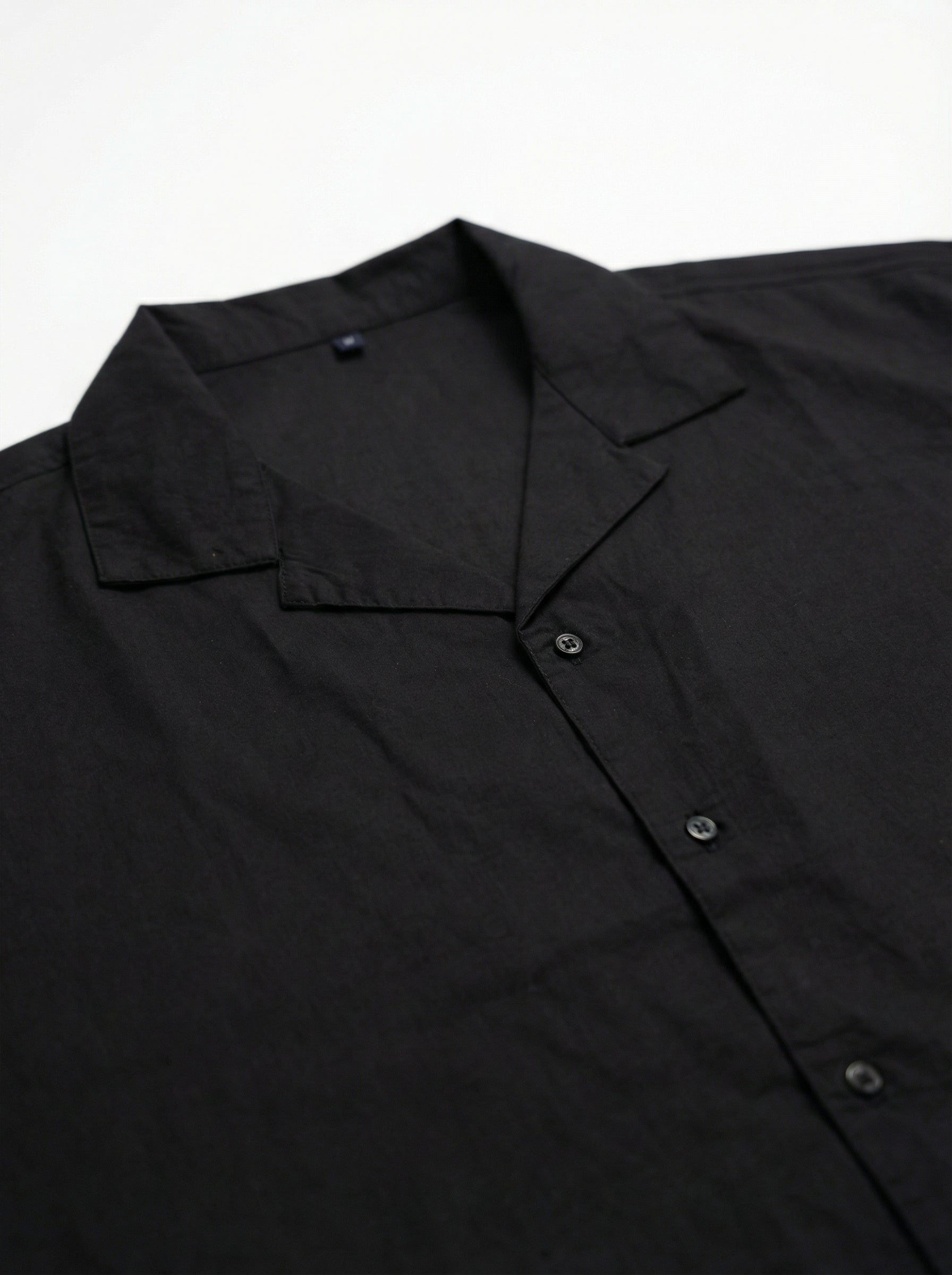 Black Cuban Collar Embroidered Print Cotton Men's Shirt