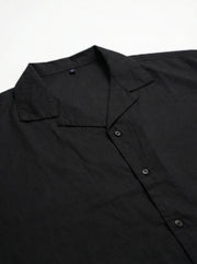 Black Cuban Collar Embroidered Print Cotton Men's Shirt