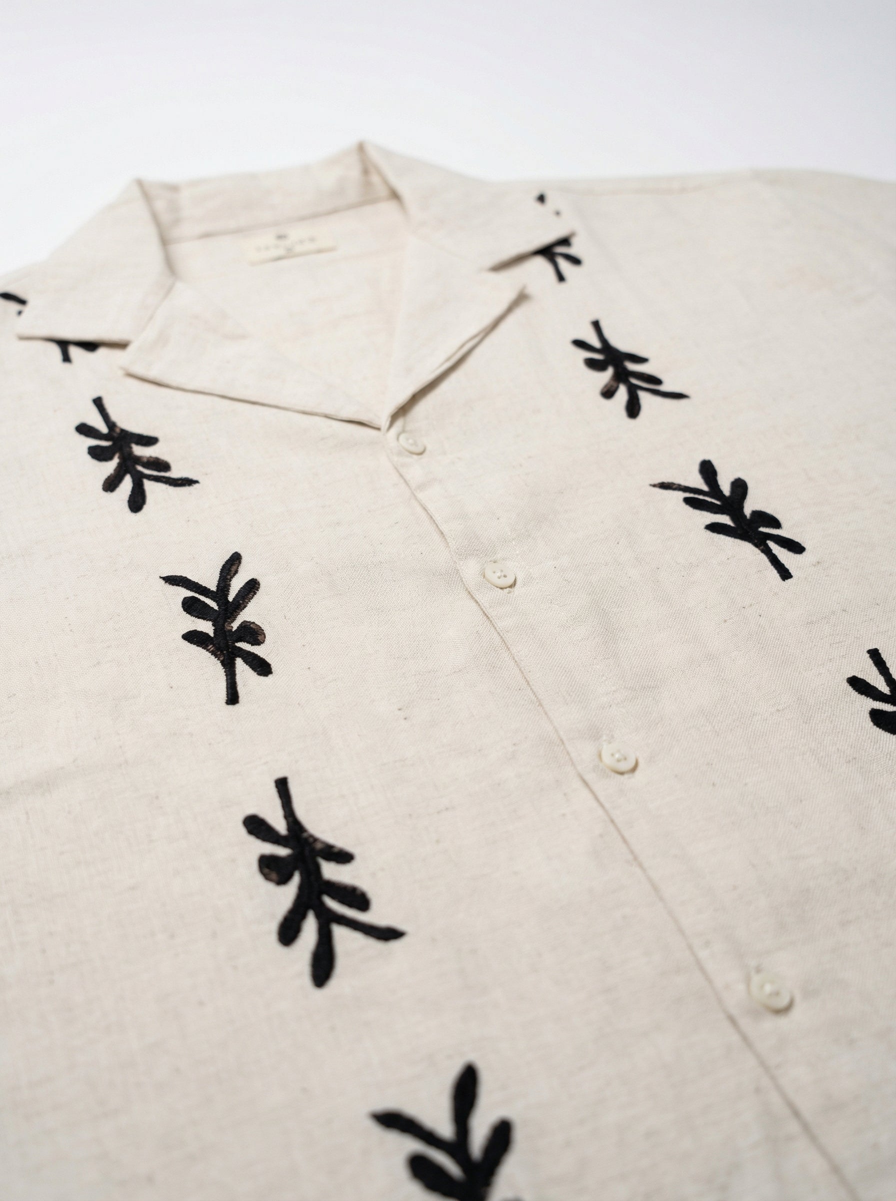 Off White Cuban Collar Block Print Cotton Men's Shirt