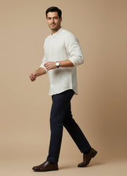 Off White Mandarin Collar Cotton Men's Shirt