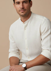 Off White Mandarin Collar Cotton Men's Shirt