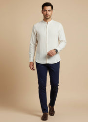 Off White Mandarin Collar Cotton Men's Shirt