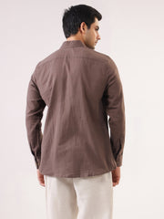 Taupe Solid Band Collar Full Sleeve Cotton Men's Shirt