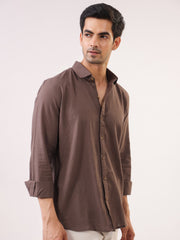 Taupe Solid Band Collar Full Sleeve Cotton Men's Shirt