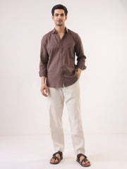 Taupe Solid Band Collar Full Sleeve Cotton Men's Shirt