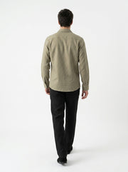 Olive Green Band Collar Hummingbird Embroidered Cotton Men's Shirt
