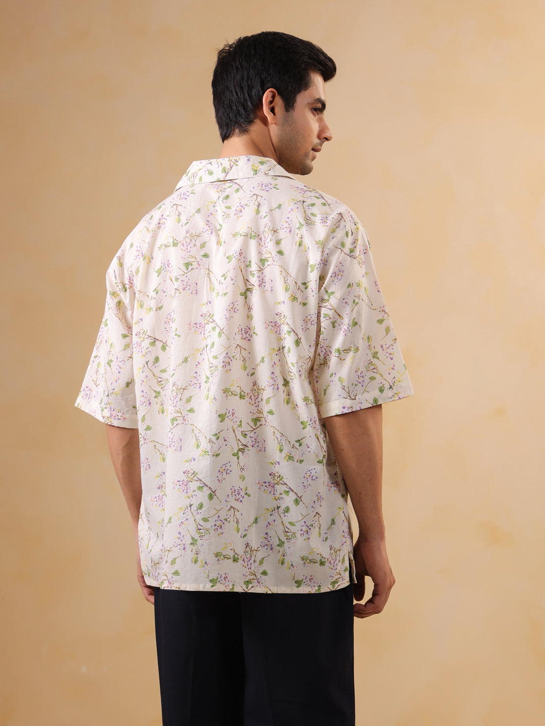 Off White Cuban Collar Printed Oversized Cotton Men' Shirt