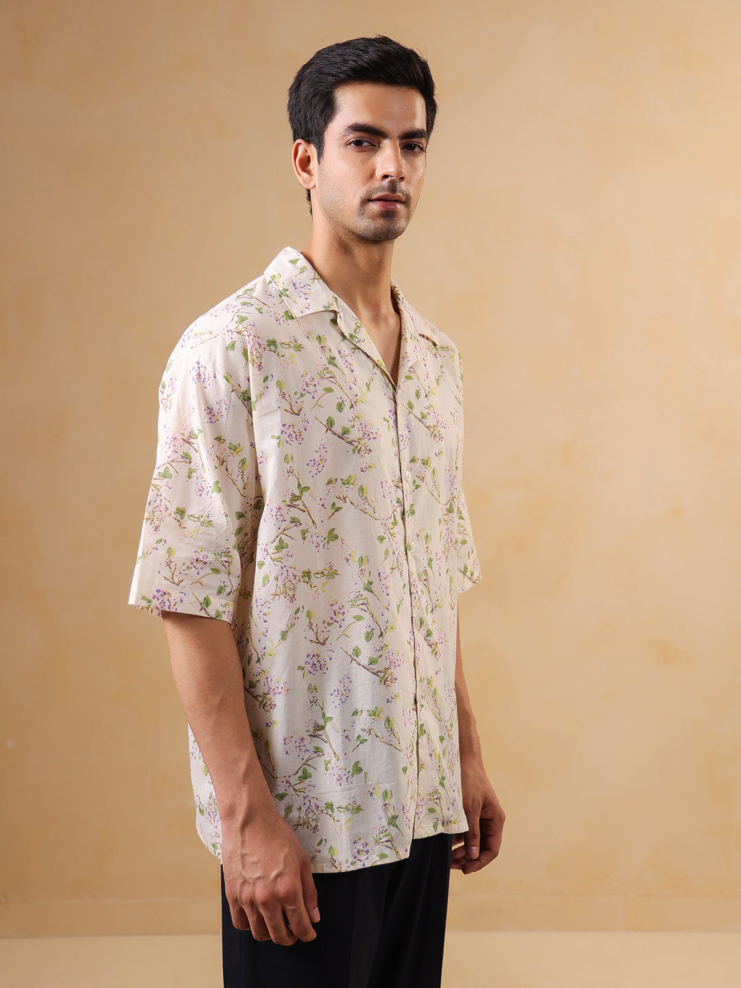 Off White Cuban Collar Printed Oversized Cotton Men' Shirt