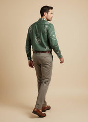 Sea Green Band Collar Abstractl Print Cotton Men's Shirt