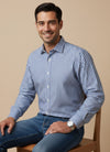 Blue Striped Cotton Band Collar Men's Shirt
