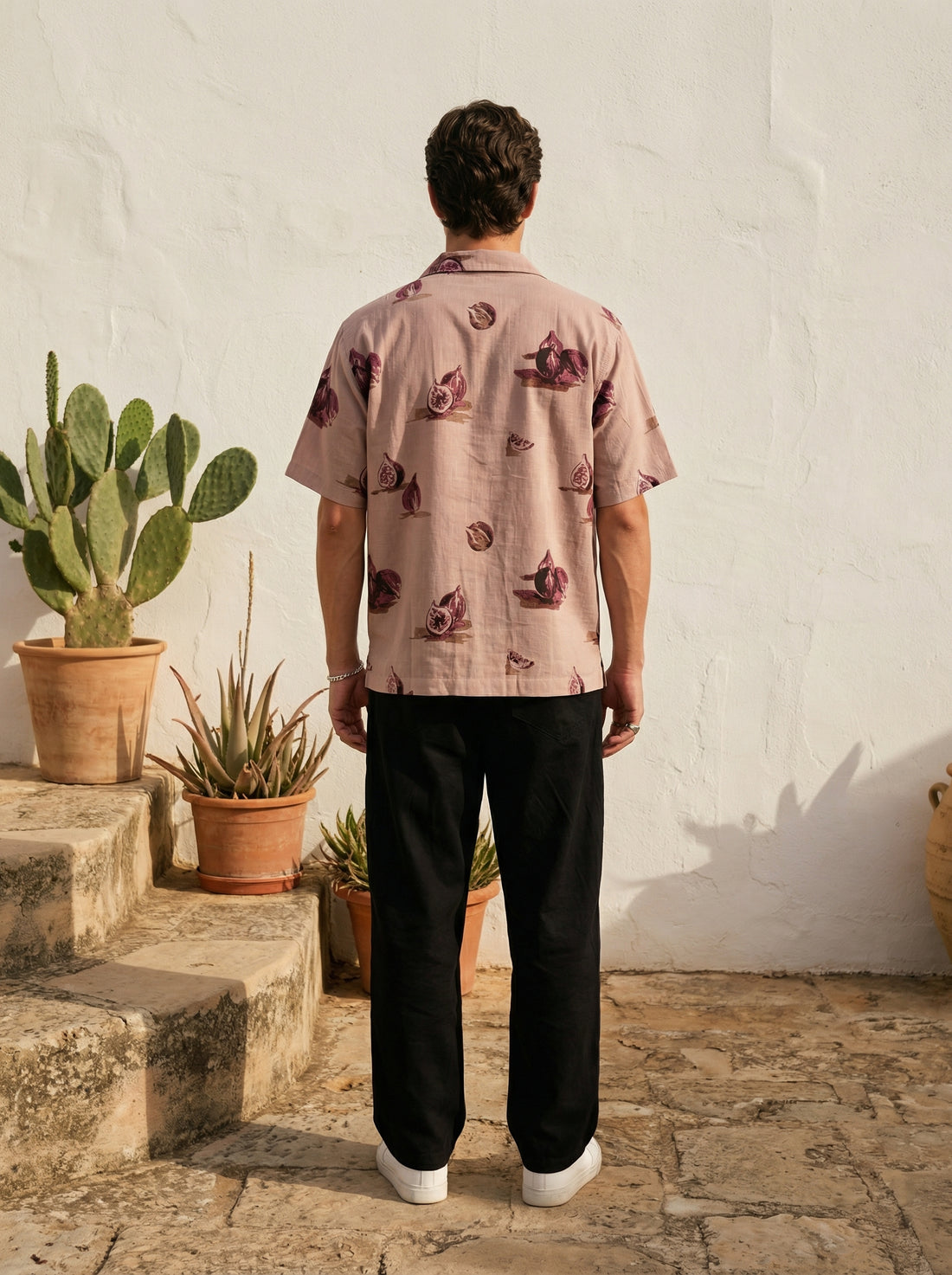 Mauve Cuban Collar Conversational Cotton Men's Shirt