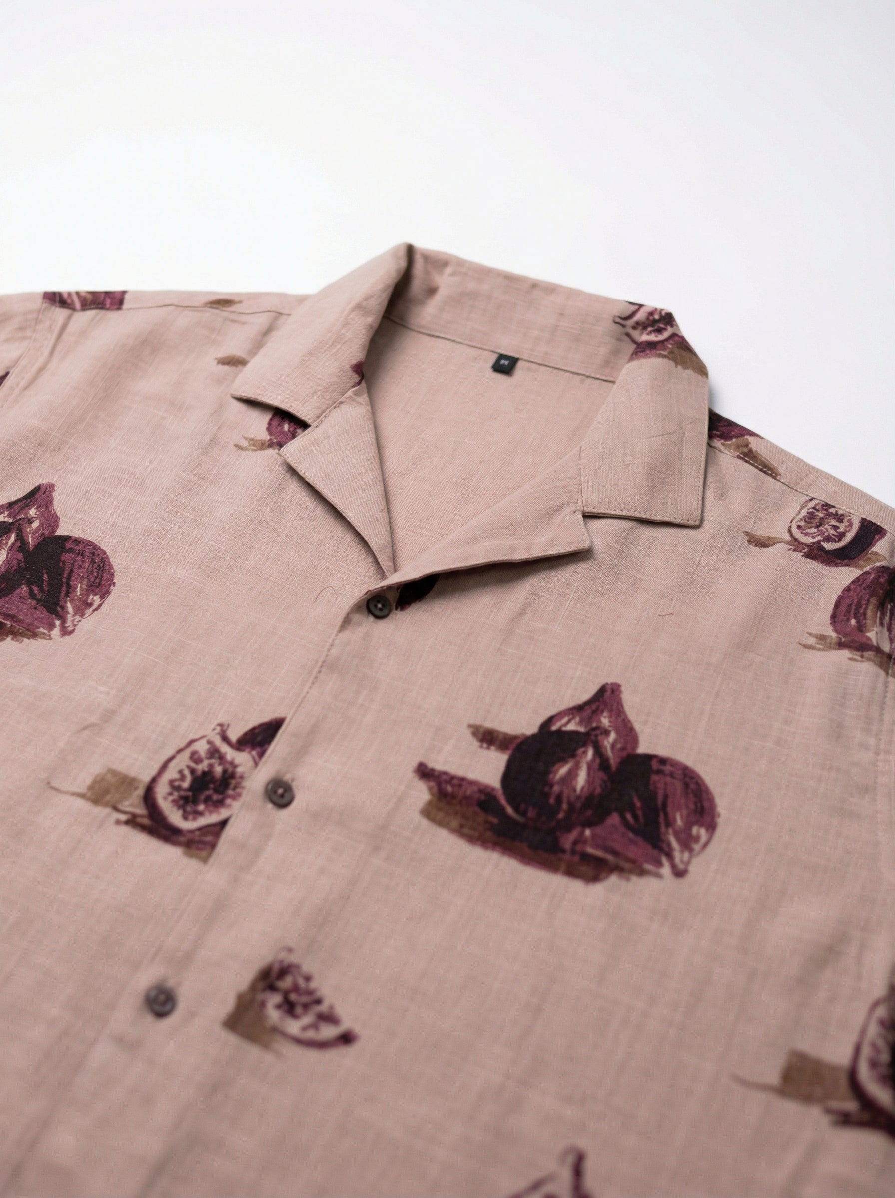 Mauve Cuban Collar Conversational Cotton Men's Shirt