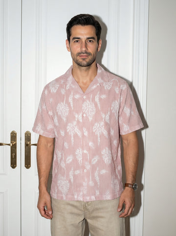 Rust Striped Cuban Collar Cotton Men's Shirt (Handloom Fabric)