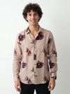 Mauve Band Collar Conversational Print Cotton Men's Shirt