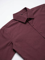 Maroon Solid Cotton Band Collar Cotton Men's Shirt