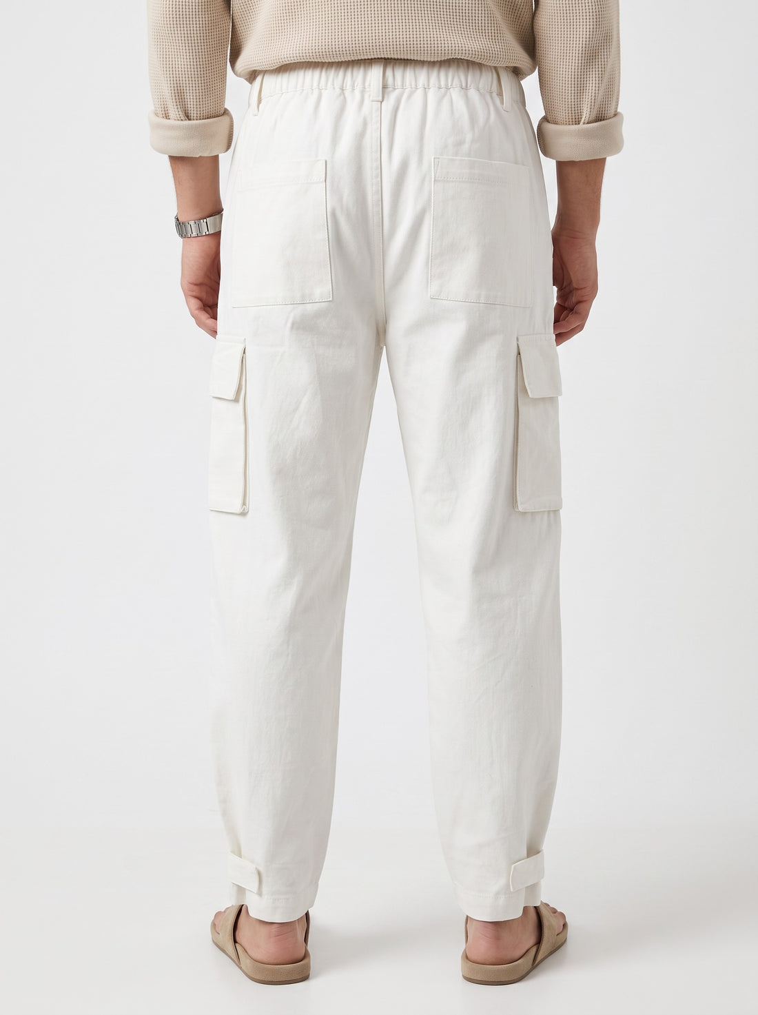 Off-White Solid Relaxed Fit Utility Cotton Men's Cargo