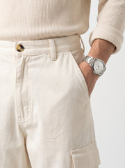 Off-White Solid Relaxed Fit Utility Cotton Men's Cargo