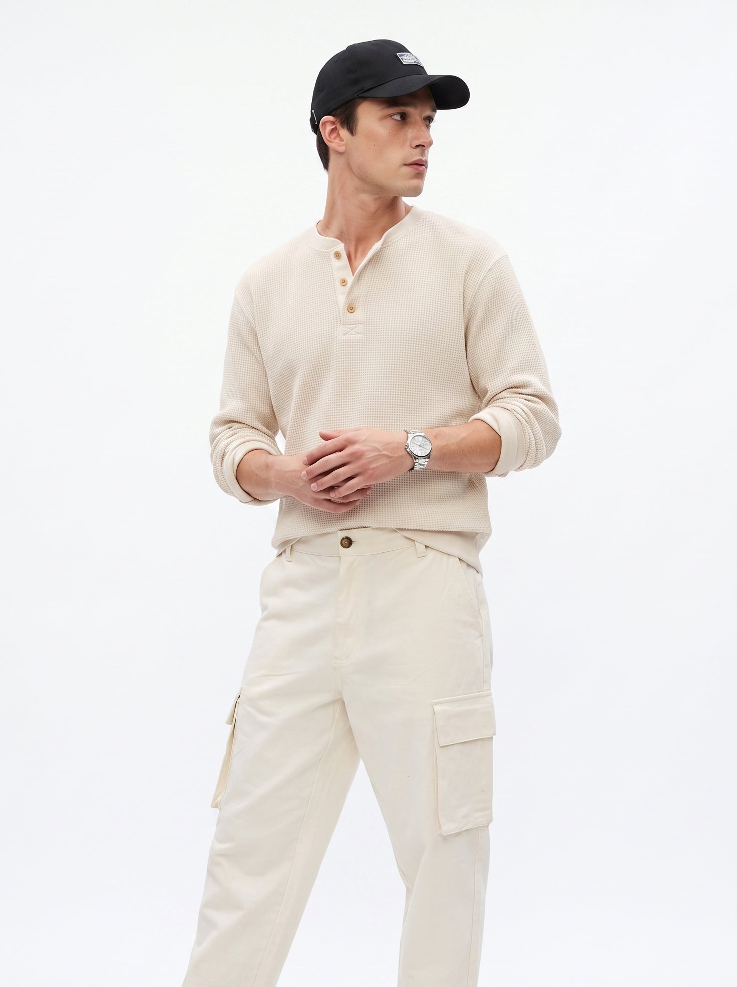 Off-White Solid Relaxed Fit Utility Cotton Men's Cargo