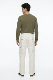 Off-White Solid Mid-Rise Straight Fit Utility Cargo Trousers For Men's