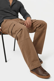 Tobacco Brown Mid-Rise Straight Fit Cargo Trousers For Men's