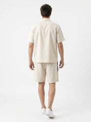 Beige & Blue Color Block Pure Cotton Shirt Collar Men's Co-Ord Set