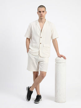 White Striped Shirt Collar Pure Cotton Men's Co-Ord Set