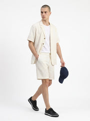 White Striped Shirt Collar Pure Cotton Men's Co-Ord Set