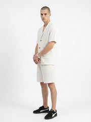 White Striped Shirt Collar Pure Cotton Men's Co-Ord Set