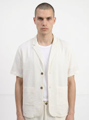 White Striped Shirt Collar Pure Cotton Men's Co-Ord Set