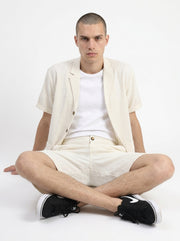 White Striped Shirt Collar Pure Cotton Men's Co-Ord Set