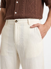 Beige Textured Tapered Casual Cotton Men's Trousers