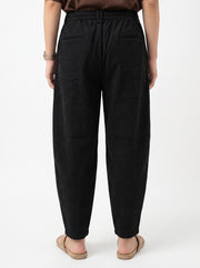 Black Solid Micro-Textured Relaxed Tapered Cotton Men's Trousers