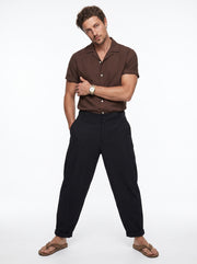 Black Solid Micro-Textured Relaxed Tapered Cotton Men's Trousers