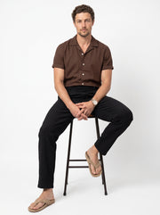 Black Solid Micro-Textured Relaxed Tapered Cotton Men's Trousers