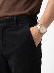 Black Solid Micro-Textured Relaxed Tapered Cotton Men's Trousers