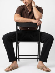 Black Solid Micro-Textured Relaxed Tapered Cotton Men's Trousers