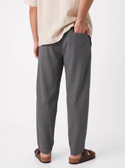 Gray Micro-Textured Solid Tapered Fit Cotton Men's Trousers
