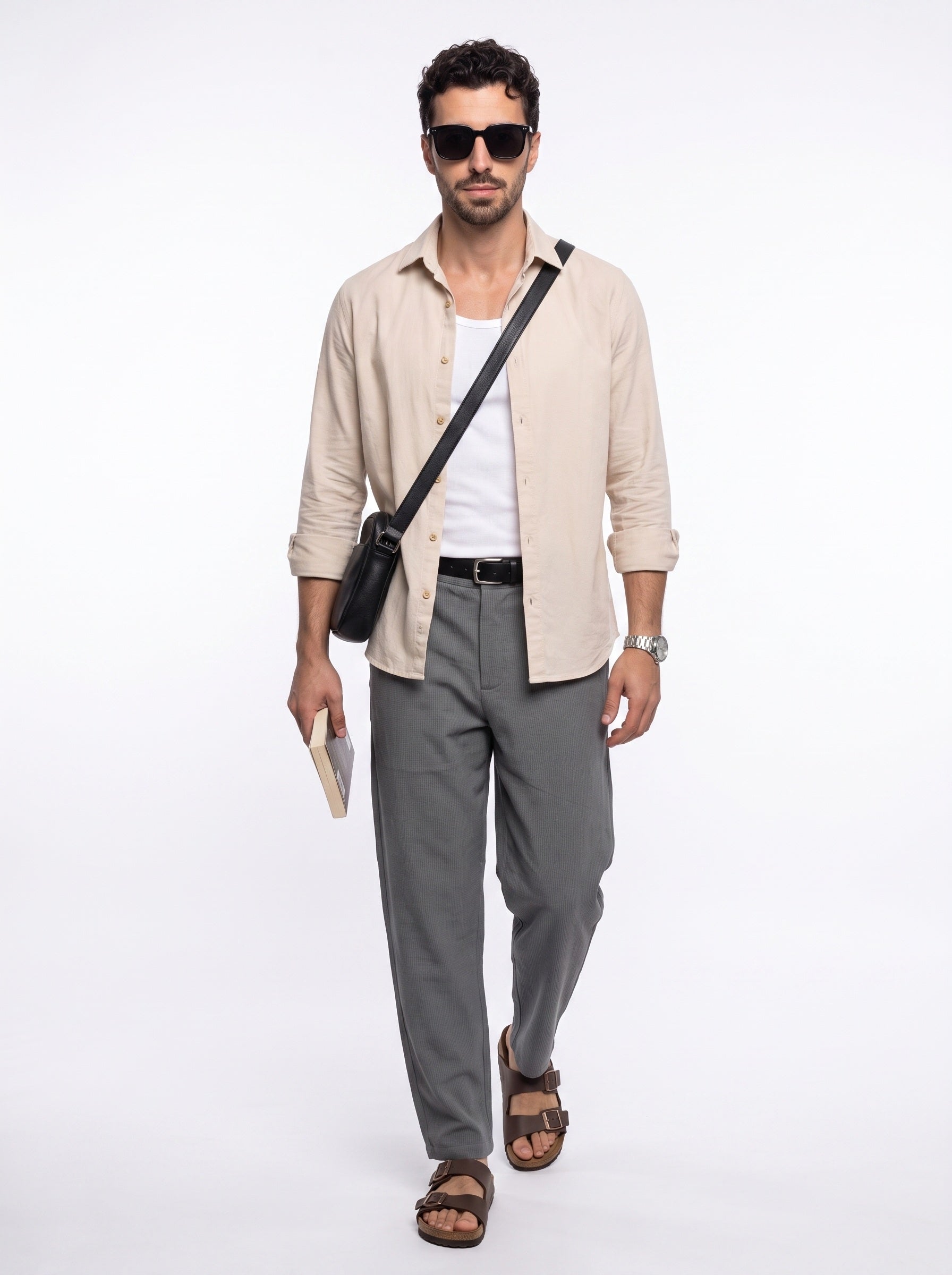 Gray Micro-Textured Solid Tapered Fit Cotton Men's Trousers