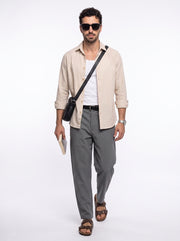 Gray Micro-Textured Solid Tapered Fit Cotton Men's Trousers