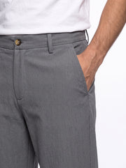 Gray Micro-Textured Solid Tapered Fit Cotton Men's Trousers