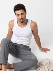 Gray Micro-Textured Solid Tapered Fit Cotton Men's Trousers