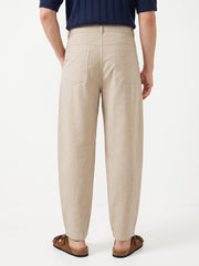 Beige Solid Regular Fit Tapered Casual Cotton Men's Trousers