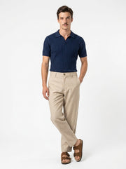 Beige Solid Regular Fit Tapered Casual Cotton Men's Trousers