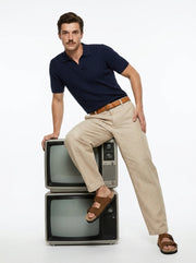 Beige Solid Regular Fit Tapered Casual Cotton Men's Trousers