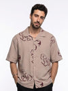 Mauve Floral Print Cuban Collar Pure Cotton Oversized Men's Shirt